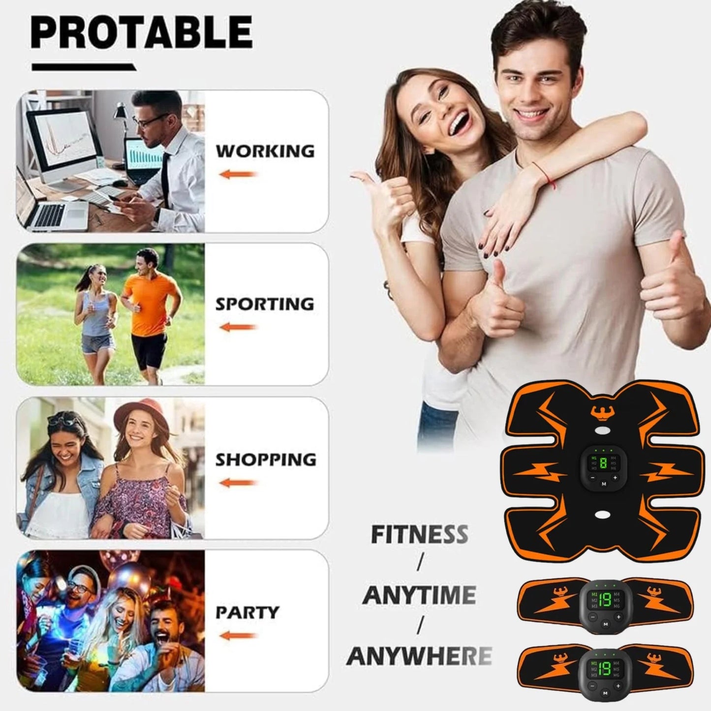 ABS Stimulator Workout Equipment, Ab Machine USB Rechargeable Gear for Abdomen/Arm/Leg, Strength Training Equipment for Men and Women